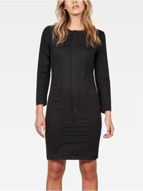 G-Star Raw Motac Slim Black Sheath Denim Long Sleeve Dress Sz XS Utilitarian